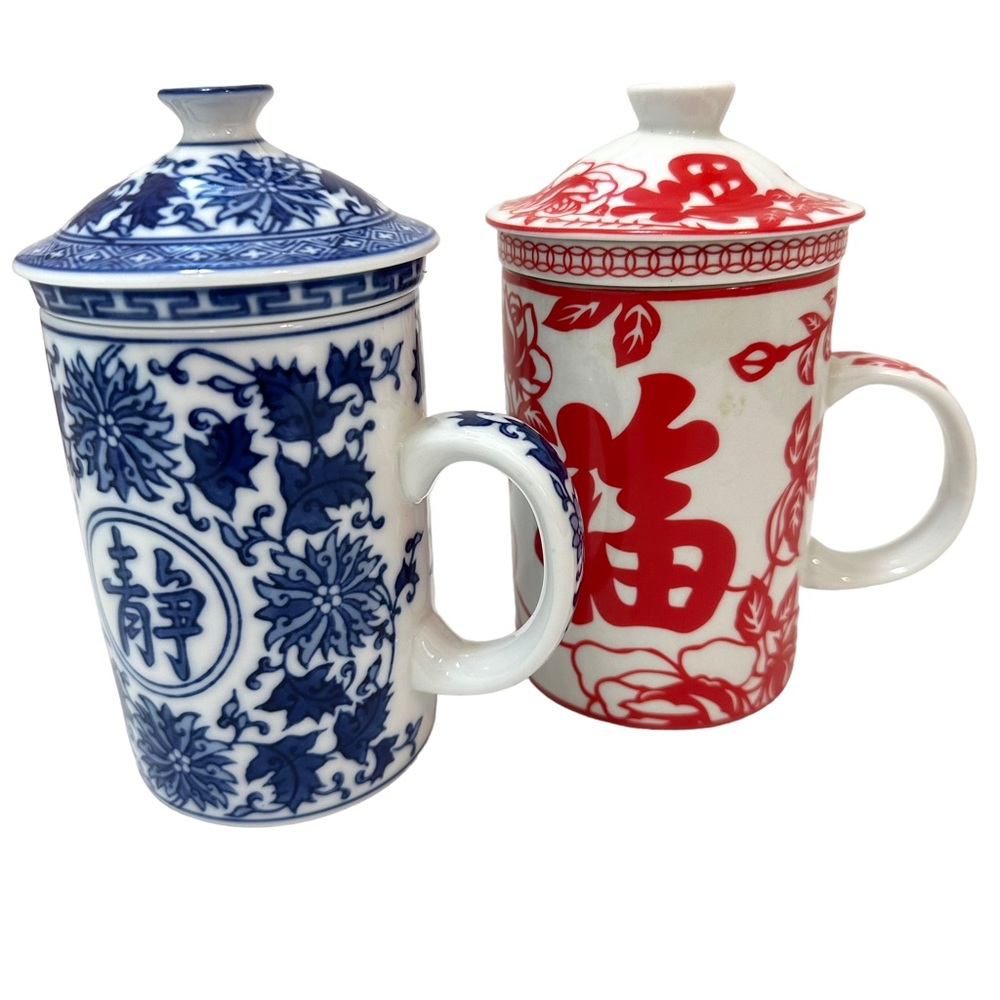 Loose Leaf Tea Cups with Strainer & Lid (2)